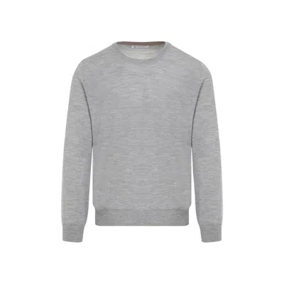 BRUNELLO CUCINELLI BRUNELLO CUCINELLI LIGHT GREY WOOL AND CASHMERE CREWNECK SWEATER