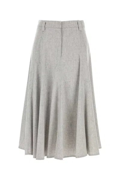 Brunello Cucinelli Women Grey Solid Midi Skirt In Gray
