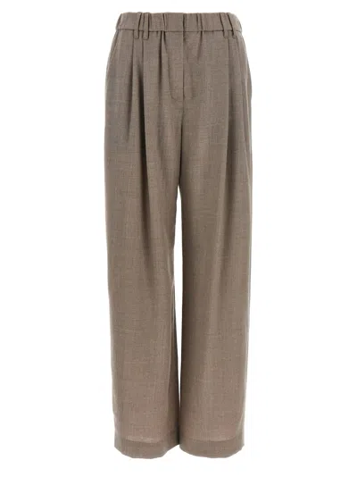 Brunello Cucinelli Pleated Wide-leg Trousers In Brown