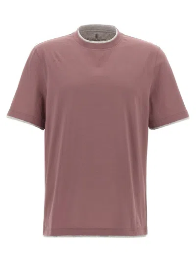 Brunello Cucinelli Light Pink Cotton T-shirt In Brown