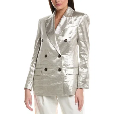 Brunello Cucinelli Light Silver Linen Blazer In Metallic