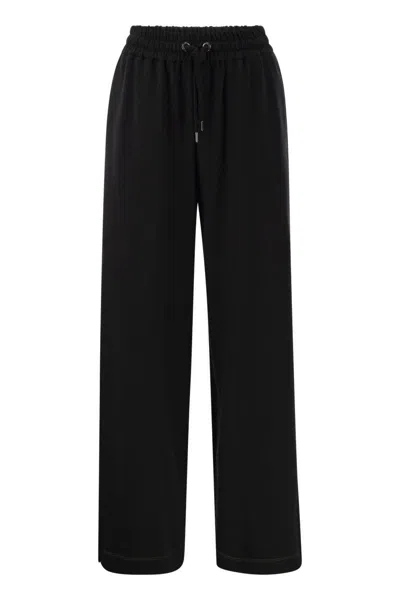 Brunello Cucinelli Light Stretch Cotton Fleece Trousers With Shiny Tab In Black