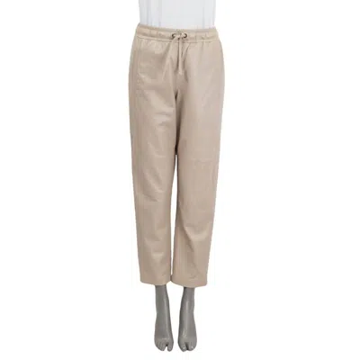 Pre-owned Brunello Cucinelli Light Taupe Leather Pull On Jogging Pants 40 S In Brown