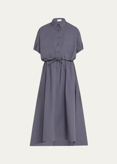 Brunello Cucinelli Light-weight Shirtdress With Fitted Waist And Monili Loop Detail In C8901 Night Sky U