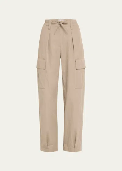 Brunello Cucinelli Lightly Wrinkled Cotton Cargo Pants With Drawstring Waist In Neutral