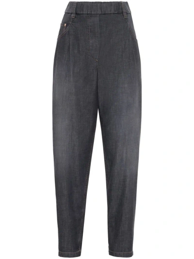 Brunello Cucinelli Lightweight Baggy Jeans With Shiny Tab In Black  