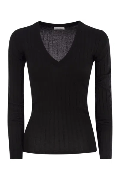 BRUNELLO CUCINELLI BRUNELLO CUCINELLI LIGHTWEIGHT CASHMERE AND SILK BROAD RIB SWEATER