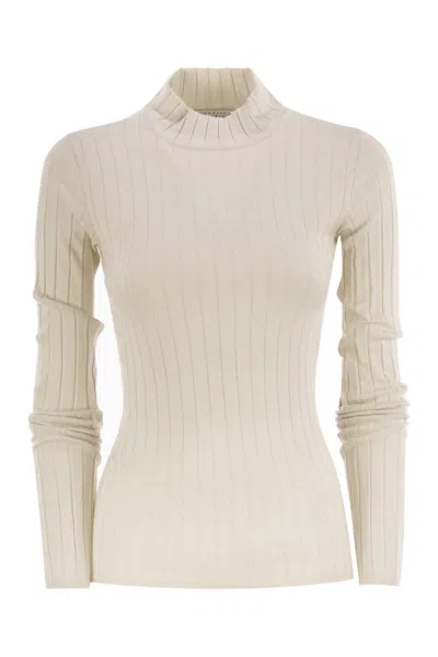 BRUNELLO CUCINELLI BRUNELLO CUCINELLI LIGHTWEIGHT CASHMERE AND SILK BROAD RIB SWEATER