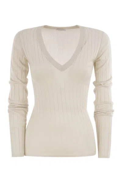BRUNELLO CUCINELLI BRUNELLO CUCINELLI LIGHTWEIGHT CASHMERE AND SILK BROAD RIB SWEATER