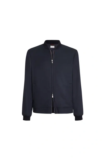 Brunello Cucinelli Lightweight Cashmere Flannel Bomber Jacket In Blue