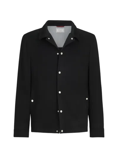 Brunello Cucinelli Lightweight Cashmere Flannel Outerwear Jacket In Black