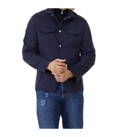 Brunello Cucinelli Lightweight Cashmere Flannel Safari Jacket In Blue