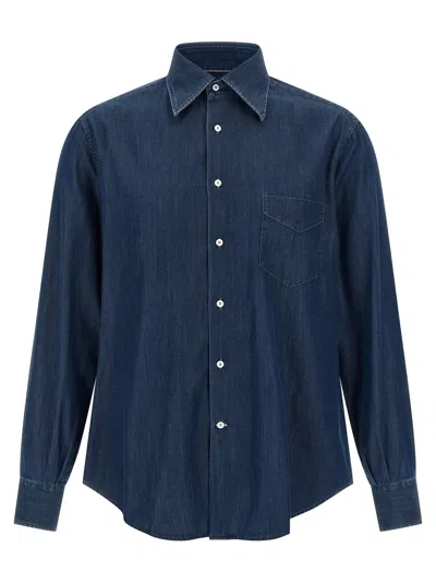 Brunello Cucinelli Lightweight Cotton Denim Shirt In Blue
