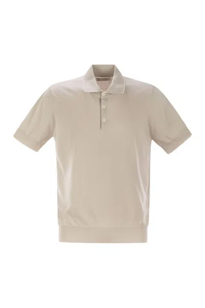 Brunello Cucinelli Men Lightweight Cotton Knit Polo Shirt In Neutral