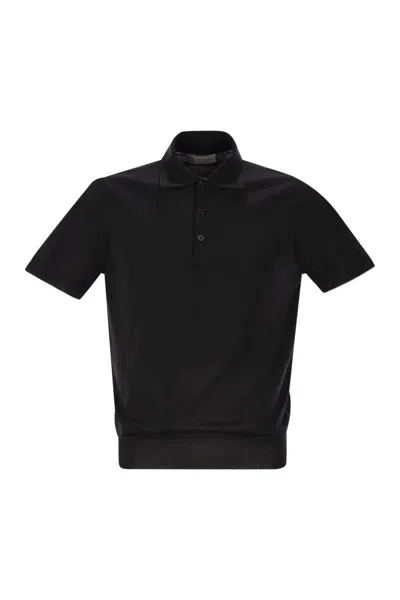Brunello Cucinelli Lightweight Cotton Knit Polo Shirt In Black