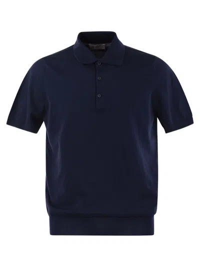Brunello Cucinelli Lightweight Cotton Knit Polo Shirt In Blue