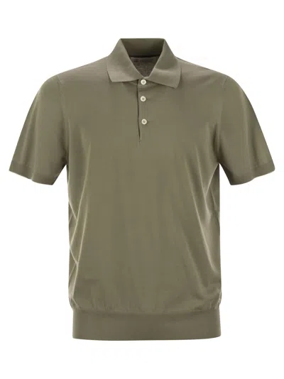 Brunello Cucinelli Lightweight Cotton Knit Polo Shirt In Khaki