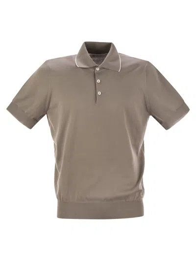 Brunello Cucinelli Lightweight Cotton Knit Polo Shirt In Light Brown