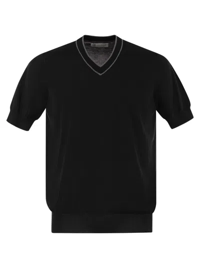 Brunello Cucinelli Lightweight Cotton V-neck T-shirt In Black
