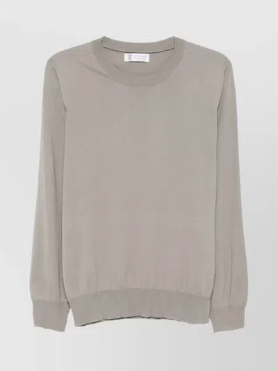Brunello Cucinelli Lightweight Crew Neck Sweater With Ribbed Cuffs In Neutrals