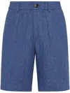 Brunello Cucinelli Lightweight Délavé Linen Bermuda Shorts With Elasti In Blue