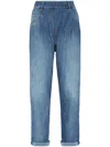 Brunello Cucinelli Elasticated Waistband Tapered Jeans In Blue