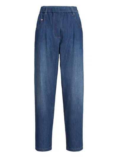Brunello Cucinelli Lightweight Denim Pants With Elastic Waistband In Blue