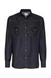 Brunello Cucinelli Wool Shirt With Long Sleeves And Spread Collar In Dark Denim
