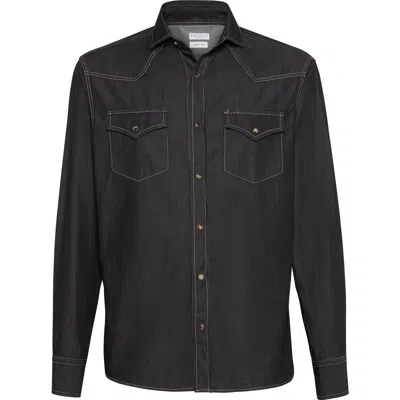 Brunello Cucinelli Lightweight Denim Shirt In Black
