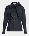 Brunello Cucinelli Lightweight Denim Shirt With Removable Bow In Blue
