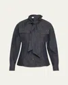 Brunello Cucinelli Lightweight Denim Shirt With Removable Bow In Gray