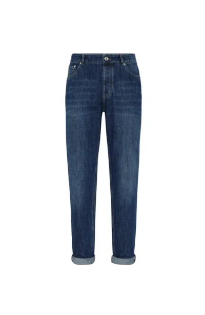 Brunello Cucinelli Relaxed-fit Denim Trousers With Rolled Cuffs In Blue