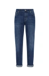 Brunello Cucinelli Light Blue Straight Leg Denim Jeans With Rolled Hem In Black