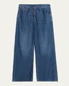 Brunello Cucinelli Lightweight Denim Wide-leg Jeans With Monili Trim In Blue