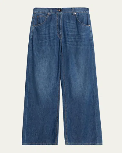 BRUNELLO CUCINELLI LIGHTWEIGHT DENIM WIDE-LEG JEANS WITH MONILI TRIM