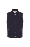 Brunello Cucinelli Quilted High Neck Sleeveless Jacket In Blue