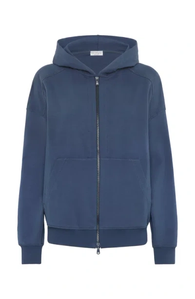 Brunello Cucinelli Lightweight French Terry Sweatshirt In Blue