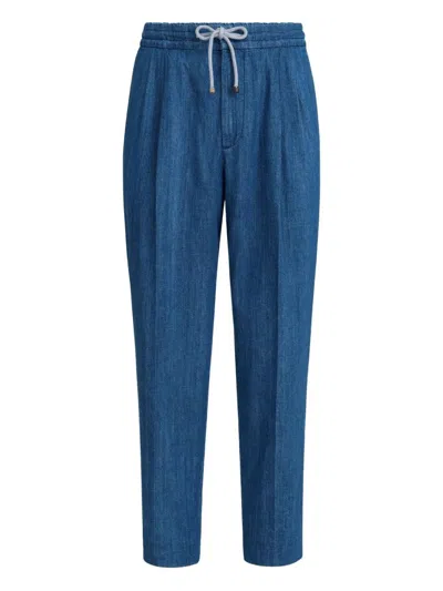 Brunello Cucinelli Lightweight Jeans With Drawstring And Double Pleats In Blue