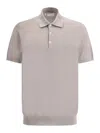 Brunello Cucinelli Ribbed Collar Cotton Polo Shirt In Beige