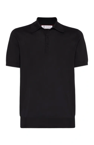 Brunello Cucinelli Black Polo Shirt In Cotton Short-sleeves With Bottons