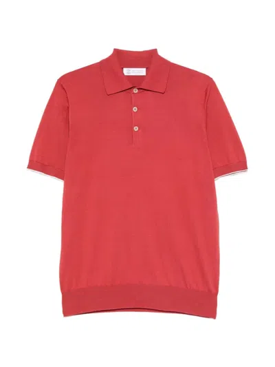 Brunello Cucinelli Men Lightweight Knit Polo In Red