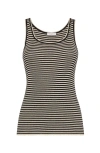 Brunello Cucinelli Ribbed Texture Crewneck Scoop Neck Striped Top In Black