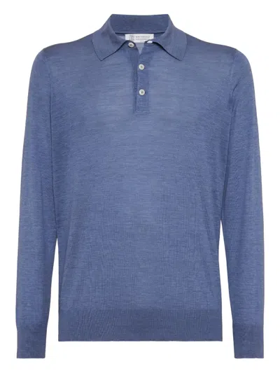 Brunello Cucinelli Gestricktes Poloshirt In Blue