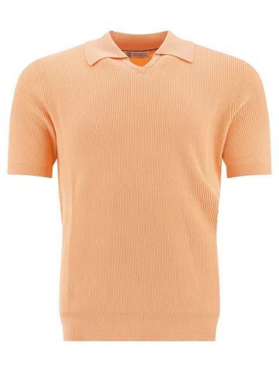 Brunello Cucinelli Lightweight Linen-cotton Blend Polo Shirt In Orange