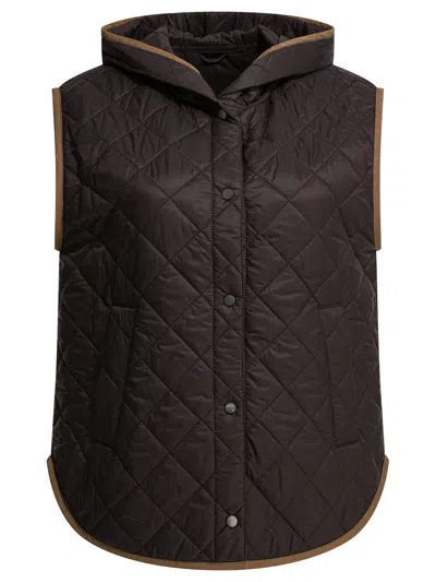 Brunello Cucinelli Lightweight Nylon Quilted Sleeveless Jacket Jackets And Coats Black In Burgundy