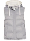 BRUNELLO CUCINELLI LIGHTWEIGHT PADDED VEST WITH HOOD AND SHINY TRIM