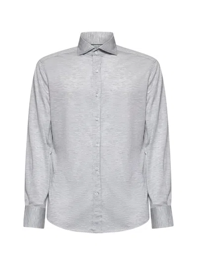 Brunello Cucinelli Lightweight Silk And Cotton Jersey Shirt With A French Collar In Silver