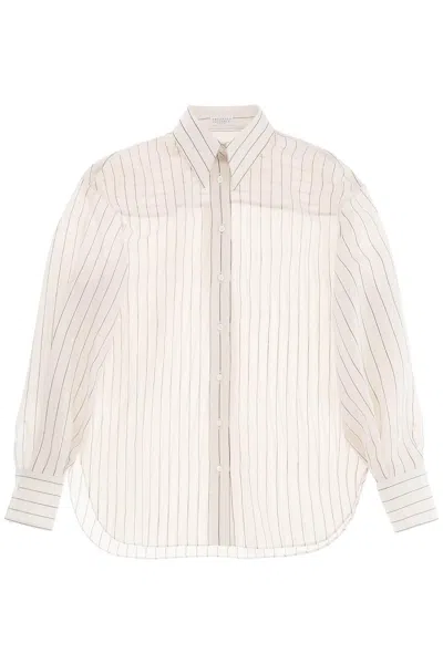 Brunello Cucinelli Lightweight Sparkling Stripe Shirt In Neutro