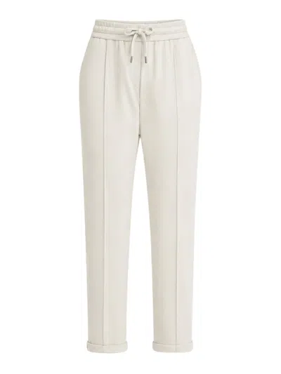 Brunello Cucinelli Lightweight Stretch Cotton Fleece Track Pants With Embellishment In White