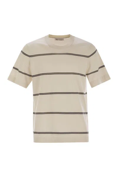 Brunello Cucinelli Lightweight Striped Cotton Knit T-shirt In Beige